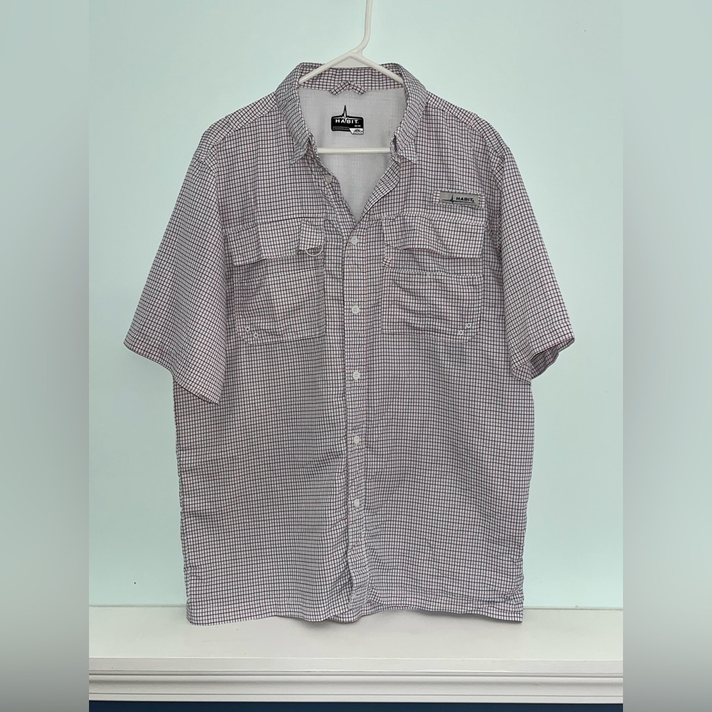 Habit Men's Casual Checkered Solar Factor Red White and Blue Shirt, Size Medium
